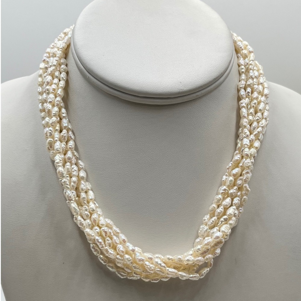 Estate MultiStrand Hand Knotted Rice Pearl 14k Yellow Gold Clasp Fine Jewelry